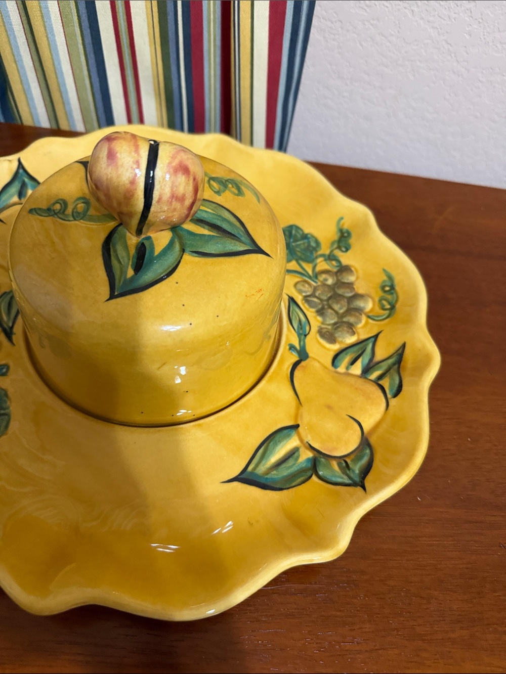California Pottery 2005 Platter Tray Round Fruits Yellow Glazed 12 inch - Picture 3 of 10